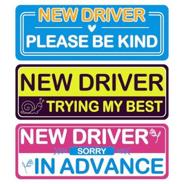 Imagem de 3 peças adesivos magnéticos para motorista estudante para carro - Sinais de segurança removíveis para motorista iniciante, ímãs refletivos para novos motoristas, acessórios para permissão de