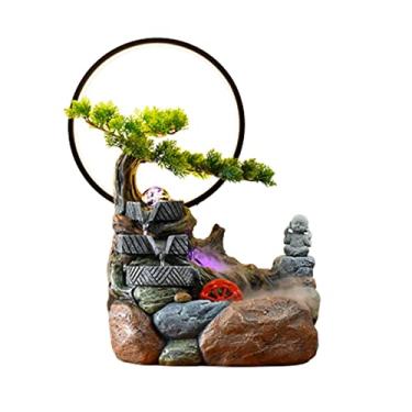 Imagem de XFNVXC Fonte decorativa para ambientes internos Rockery Water Desktop Fountain Feng Shui Wheel Tabletop Fountain - Calmante e relaxante água som resina cachoeira fonte Rockery Fountain casa