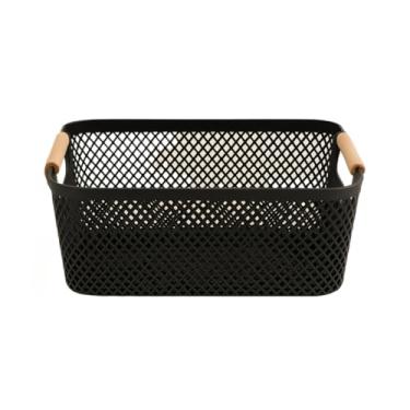 Imagem de Cesto Organizador Fruteira Multiuso Utensílios Quarto Cozinha Lavanderia 25x17/ 31,5x21/37x22,6cm(PLÁSTICO PRETO M 32,5x20,5CM)