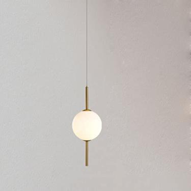 Imagem de YQSLQZZ Luminária pendente de esfera de vidro, luminária decorativa de cabeceira moderna, luzes de teto suspensas, corredor de jantar, ilha de cozinha, lustre dourado