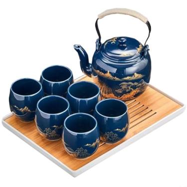 Imagem de Conjunto de chá preto com bandeja, conjunto de chá de porcelana preta, 1 conjunto de bule, 6 xícaras de chá, 1 bandeja de chá, 1 filtro de aço inoxidável, conjunto de chá de cerâmica requintado para