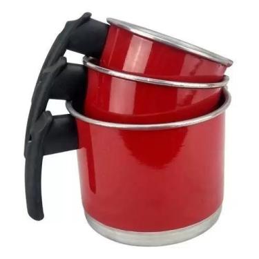 Imagem de Jogo De Leiteiras Fervedor Jogo De Canecos 3 Pecas Vermelho Reforçado 
