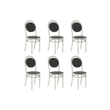 Imagem de Kit 6 Cadeiras Sala Jantar 190 Aço 6 Uni Prata-courano Preto - Carraro
