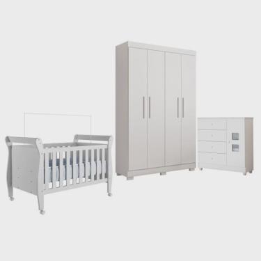 Imagem de Quarto de Bebê com Berço Mini Cama, Cômoda 1 Porta 4 Gavetas e Roupeiro 4 Portas 3 Gavetas 100%
