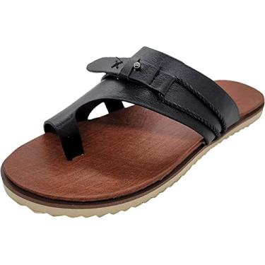 Imagem de Pantufas de couro para uso ao ar livre sapatos sandálias de cunha da moda, Preto, 3.5