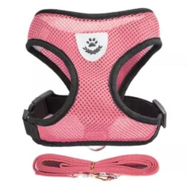 Imagem de Coleira Peitoral com Guia para Cães e Gatos, Ajustável e Respirável – Modelo Colete (Rosa, XL-(6-7.5kg))