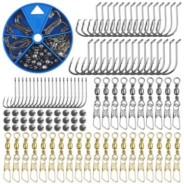 Imagem de Agulhas de pesca e chumbadas sortidas, 110 peças, encaixe, gira, polvo, círculo, chumbadas, bobinas, sortidas, terminais de pesca, kit iniciante