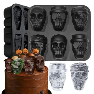 Imagem de RoseFlower Moldes de cubo de gelo de caveira 3D para uísque, coquetéis, molde de silicone para chocolate, doces, gomas, resina, vela, liberação flexível e fácil, suprimentos essenciais de cozimento de