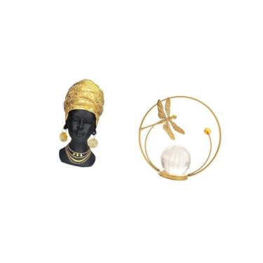 Imagem de Fenteer Elegante Estatueta de Metal em Resina com Africana E Bola de Cristal, Enfeite de Mesa, Decoração Criativa para Casa, Peça Central para Entrada,