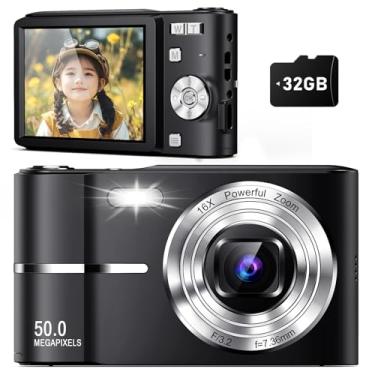 Imagem de Câmera digital atualizada, câmera de alta definição 1080p de 50 MP com zoom de 16x, antivibração, câmera compacta para crianças, estudantes, adolescentes, meninas, meninos, câmera infantil com cartão