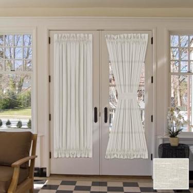 Imagem de H.VERSAILTEX Cortinas francesas de linho, semitransparentes, com redução de luz, portas de privacidade, capa de janela com amarração | Bolso para varão 1 painel para portas de vidro da sala de estar