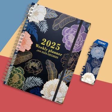 Imagem de Agenda 2025 semanal e mensal com revestimento de metal encadernado em espiral para professores (padrão de fundo roxo profundo)