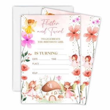 Imagem de 15 peças de convite de aniversário flutuantes e giratórios com 15 envelopes brancos combinando para menina, lembrancinhas de festa de aniversário de jardim mágico, suprimentos-OL-A109