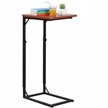Imagem de WeGXY Mesa de canto em forma de C, mesa lateral pequena para sofá com moldura de metal resistente, mesa de sofá multifuncional para sala de estar, quarto, cabeceira, mesa de cabeceira compacta