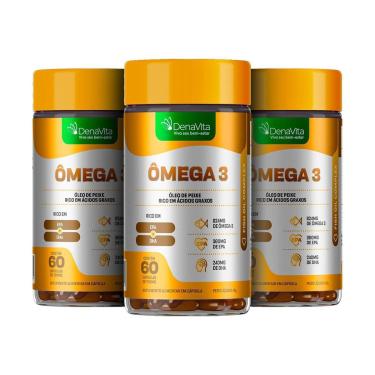 Imagem de Kit 3x Ômega 3 Ultra Concentração 824mg, Epa 540mg, Dha 360mg, 180 Cápsulas, Denavita-Unissex