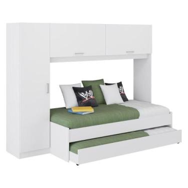 Imagem de Bicama Com Guarda-roupa Colchão 88X188Cm Multimóveis Branca - MULTIMOV