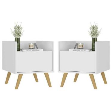 Imagem de Kit + 2 Mesas De Cabeceira 40cm Mp4044 Branca/Natural - MULTIMOVEIS