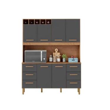 Imagem de Armário De Cozinha Lívia 1,57m Com 6 Portas Amêndoa Grafite - MILANI M