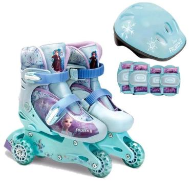 Imagem de Patins Frozen 3 Rodas Ajustável 29 Ao 32 E Acessórios - Fun