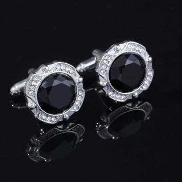 Imagem de Abotoaduras florais pretas design de argola joias elegantes abotoaduras elegantes presente para ele ou ela