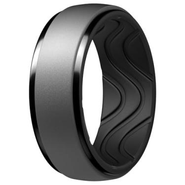 Imagem de Egnaro Anéis de casamento masculinos de silicone: anel de borracha de 10 mm de largura e 2,5 mm de espessura - hipoalergênico para academia/ar livre/presente, 9.5-10, Silicone, Sem pedra preciosa