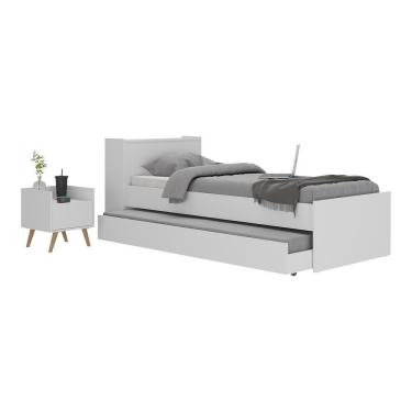 Imagem de Conjunto Quarto Bicama Com Baú E Mesa De Cabeceira Retrô Multimóveis Mp4120 Branco/natural Branco/natural