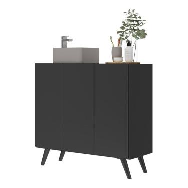 Imagem de Gabinete Banheiro 3 Portas Retrô 90Cm Multimóveis V5030 Preto Preto