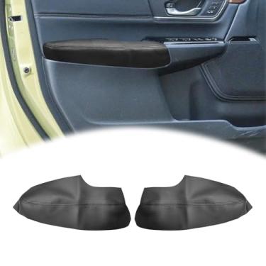 Imagem de QianBao 2 peças de substituição de capa de couro para apoio de braço da porta dianteira para Honda CRV 2017-2021, painel de porta esquerda e direita DIY com ferramenta de instalação preto