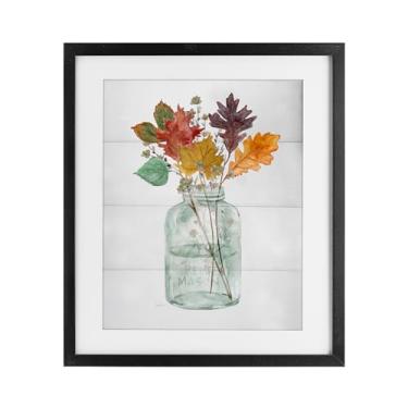 Imagem de Stupell Industries Harvest Home Leaves Jar Impressão emoldurada cinza sob vidro, design por Livi Finn, 21 x 17