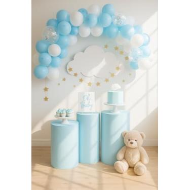 Imagem de Trio Capa Cilindro Festa Decorativas em Helanca Sublimada para Mesa Principal, OPPS® (Azul Bebê)