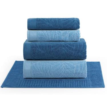 Imagem de Jogo de Banho Native Toalhas Macias Costela de Adão 100% Algodão Fio Penteado 5 Peças Azul