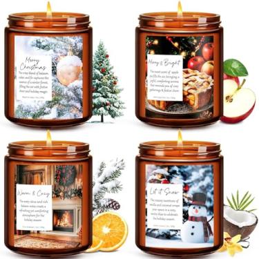 Imagem de Conjunto de velas de Natal, pacote com 4 velas perfumadas de Natal para mulheres, velas de soja de inverno para casa, conjunto de presentes de Natal para mulheres e homens - cedro bálsamo/torta de