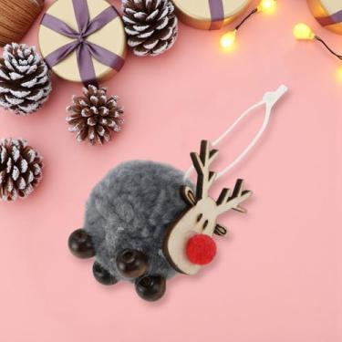Imagem de Generic 1 peça de enfeites de Natal pendurados boneca pingente de lã feltro animal feltro de madeira cinza 5 x 5 cm
