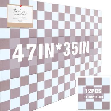 Imagem de Geyoga 12 peças de quadro de cortiça para parede, 30,5 x 30,5 cm, retrô, colorido, quadriculado, painéis acústicos de parede, azulejos de feltro, decoração fofa autoadesiva, para escritório, casa