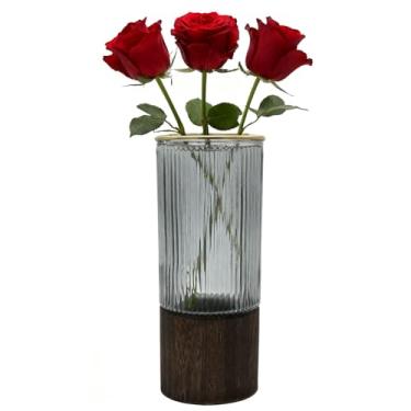 Imagem de Vaso de flores grande com base de madeira artística de 25,4 cm, estilo boêmio moderno listrado de água para casa, cozinha, lareira, secretárias de escritório, casas, decorações de jardim