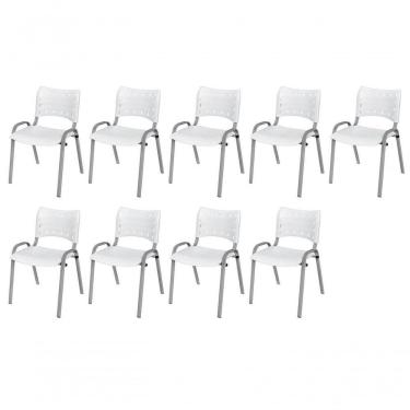 Imagem de Cadeira Iso Base Cinza, Igreja, Escola, Escritório - Branco Kit 9 Peças