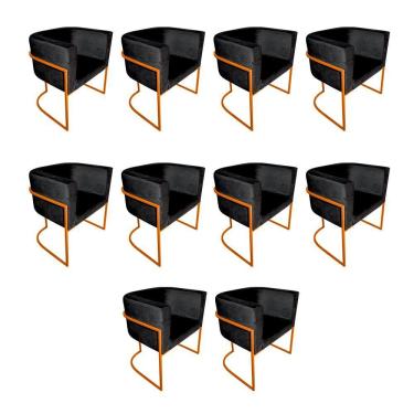 Imagem de Kit 10 Cadeiras De Jantar Premium Base De Ferro Cobre Veludo Preto
