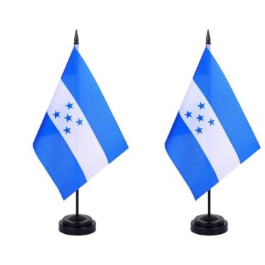 Imagem de JBSJBS Bandeira de mesa de Honduras 30,5 cm, conjunto de luxo, bandeiras hondurenhas, mini bandeiras de mesa de escritório de Honduras pequenas com base de suporte preto decorações de mesa (pacote com