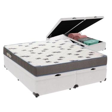 Imagem de Cama Box Queen Com Bau Ortobom D33 Light Bege Branco