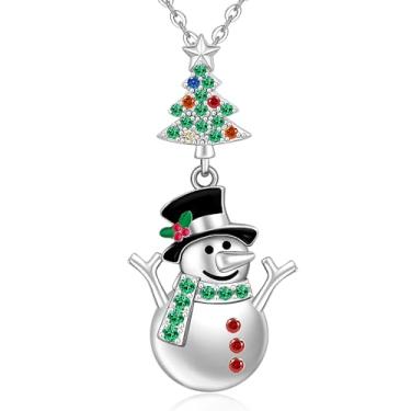 Imagem de Fenthring Colar de boneco de neve, colar de Natal feminino, prata esterlina, colorido, árvore de Natal, pingente de boneco de neve, joias, presentes de Natal