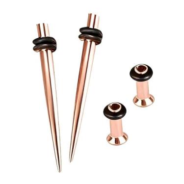 Imagem de CABBE KALLO Kit de alongamento de orelha de aço cirúrgico 316L, conjunto de cônicos e túneis, tamanhos 14G-00G, alargador único hipoalergênico com anéis de vedação para piercing corporal (tom ouro