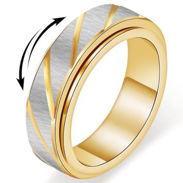 Imagem de Anel Fidget Spinner para Mulheres – Joias de Aço Inoxidável Banhado a Ouro 18 K para Alívio de Ansiedade e Estresse, Anéis Giratórios de Sarja de Promessa para Adultos Joias Presente para Mulheres e