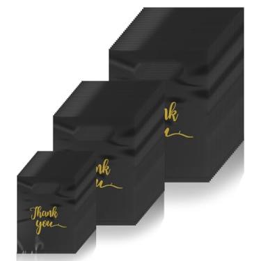 Imagem de 300 peças de sacos de agradecimento para negócios pequenos, sacos de compras de plástico de 3 tamanhos, bolsa extra grossa de mercadoria de varejo pequena bolsa de agradecimento com alças para