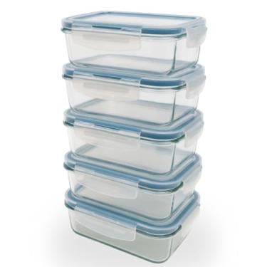 Imagem de Conjunto 5 Pote Hermético Marmita de Vidro 640ml Pote Vidro Prático Mantimentos