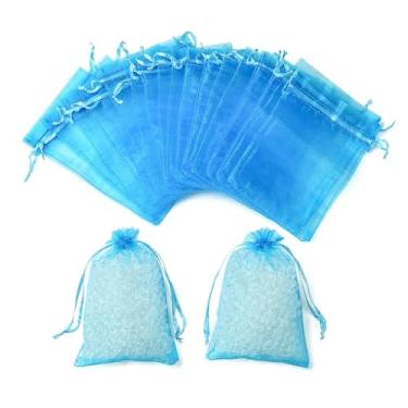 Imagem de 50 peças de bolsas de joias de organza 10 x 15 cm azul céu profundo laranja transparente cordão organza sacos de presente festa de casamento Natal dia dos namorados bolsas de embalagem de joias