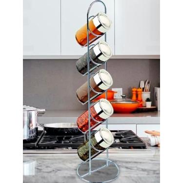 Imagem de Porta Tempero 5 Potes Vidro + Suporte Vertical Inox Premium