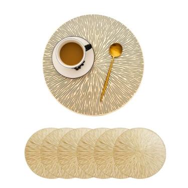Imagem de Kit 6 Peças Jogo Americano Redondo Sousplat/Suplat de Mesa PVC Dourado - de Cozinha e Sala de Jantar(B1011-KIT6)