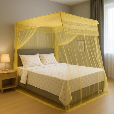 Imagem de Mosquiteiro Casal Sem Armação Para Cama | Tela Antimosquito Leve e Ventilada(Amarelo)
