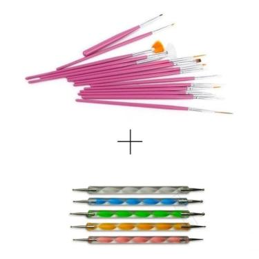 Imagem de Kit Manicure 15 Pincéis + 10 Boleadores Em 5 Pincéis