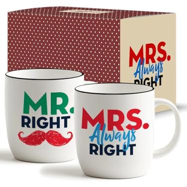 Imagem de Triple Gifffted Mr Right Mrs Always Right canecas de café ideias de presentes para casais, aniversário de casamento, noivado, Natal, dele e ela, noiva e noivo, pais, chá de panela para recém-casados,